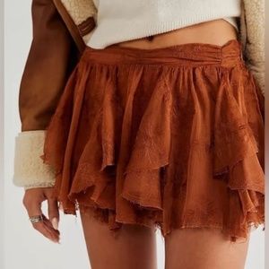NEW FREE PEOPLE WOMENS GRACE MICRO MINI CHIFFON BROWN SKIRT FAIRY PRINT